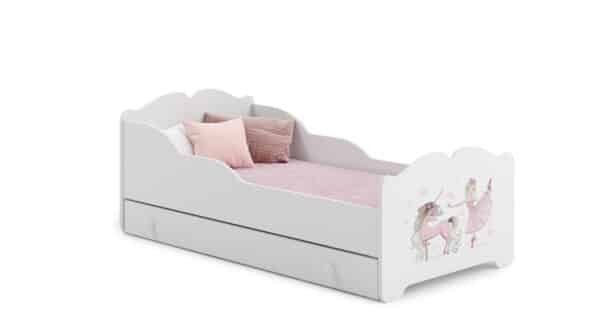 Vaikiška lova Anna su stalčiumi ir čiužiniu 164 cm x 85 cm x 63 cm, princesė su vienaragiu