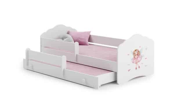Vaikiška dvigulė lova Fala su čiužiniu ir apsauginiu barjeru 164x85x63 / 145x80x15cm, princesė su sparnais