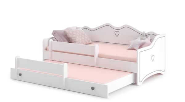 Vaikiška dvigulė lova Emma su čiužiniu ir apsauginiu barjeru 164x85x70 / 160x80x15cm