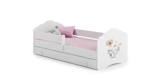 Vaikiška lova Fala su stalčiumi, čiužiniu ir barjerine apsauga 164 cm x 85 cm x 63 cm, drambliukas