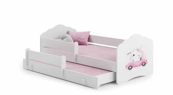 Vaikiška dvigulė lova Fala su čiužiniu ir apsauginiu barjeru 164x85x63 / 145x80x15cm, kačiukas