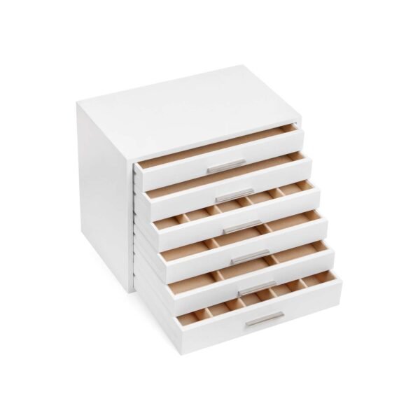 Papuošalų dėžutė 6 stalčiai, baltos spalvos