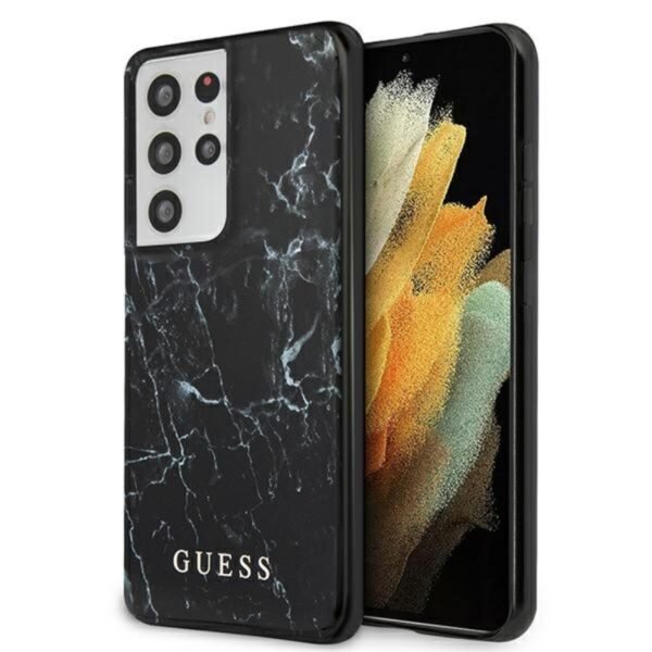 Guess Marble – dėklas, skirtas Samsung Galaxy S21 Ultra (juodas)
