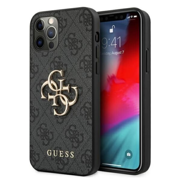 „Guess“ 4G didelis metalinis logotipas – dėklas, skirtas „iPhone 12“ / „iPhone 12 Pro“ (pilkas)