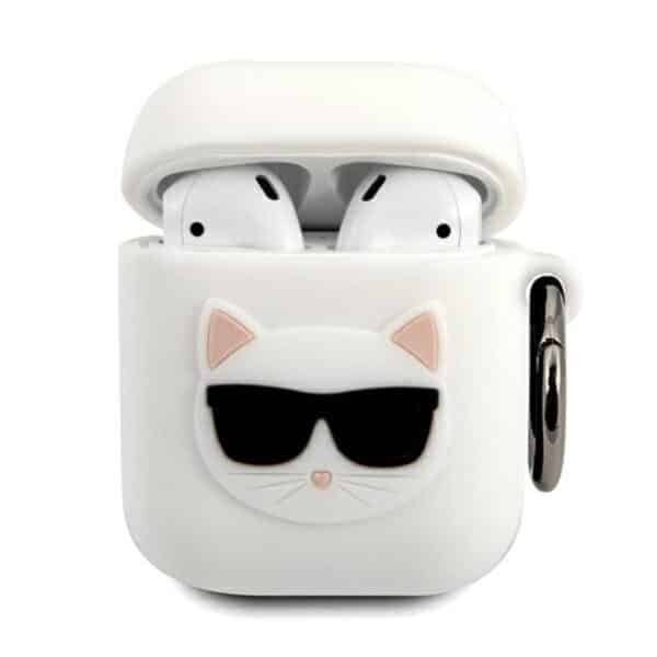 Karl Lagerfeld Choupette 3D – Apple Airpods dėklas (baltas)