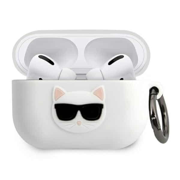 Karl Lagerfeld Choupette 3D – dėklas Apple Airpods Pro (baltas)