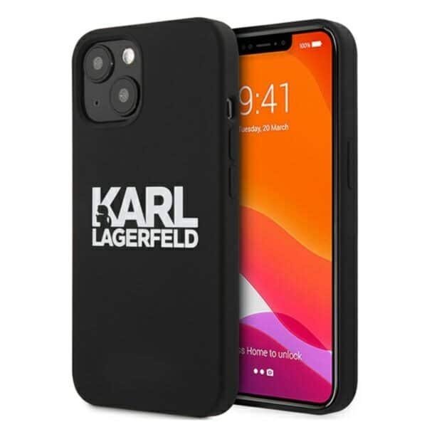 Karl Lagerfeld Silicone Stack logotipas – iPhone 13 mini dėklas (juodas)