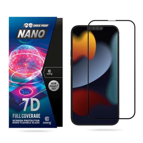 Crong 7D nano lankstus stiklas – pilnai dengianti hibridinė ekrano apsauga 9H iPhone iPhone 13 Pro Max