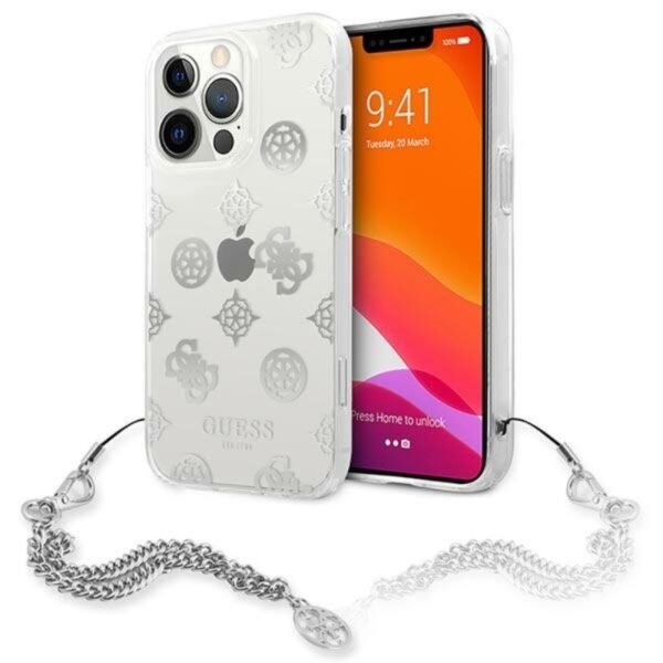 Guess Peony Chain Handle – dėklas, skirtas iPhone 13 Pro (sidabras)