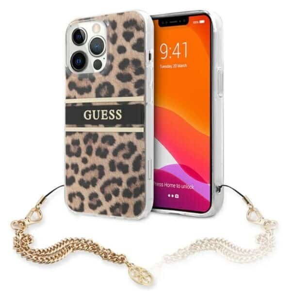 Guess Leopard Gold Chain – dėklas, skirtas iPhone 13 Pro