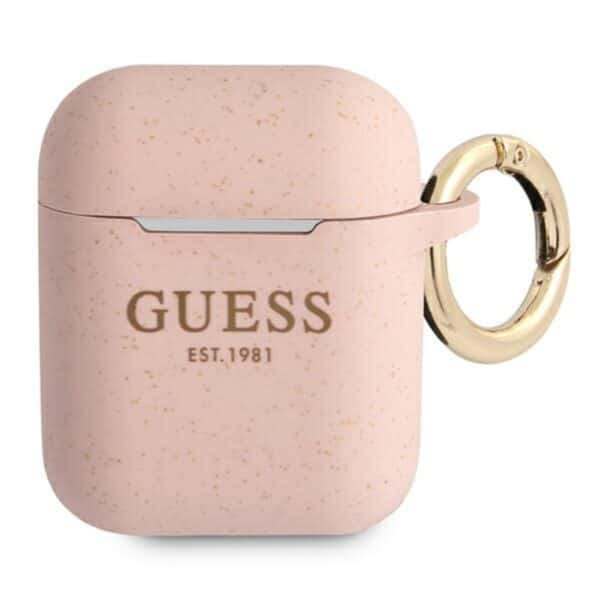 Guess Silicone Glitter Est – Airpods dėklas (rožinis)