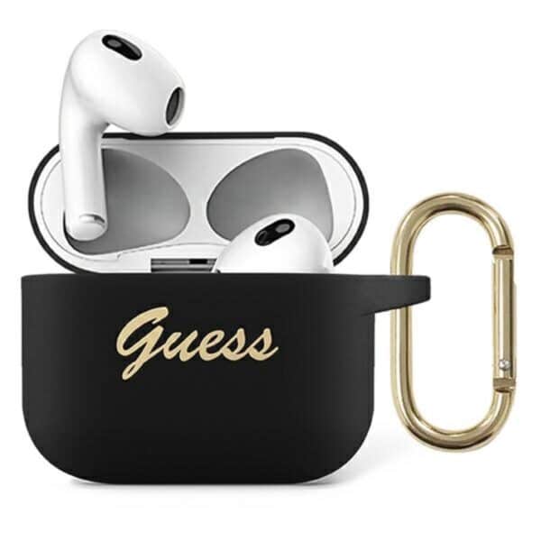 Guess Silicone Vintage Script – Airpods 3 dėklas (juodas)