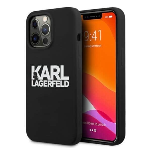 Karl Lagerfeld Silicone Stack logotipas – dėklas, skirtas iPhone 13 Pro (juodas)