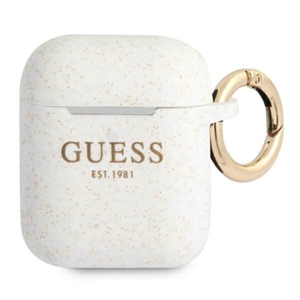 Guess Silicone Glitter Est – Airpods dėklas (baltas)