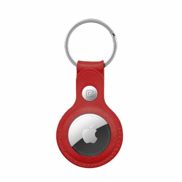 Crong odinis dėklas su raktų pakabu – odinis raktų pakabukas, skirtas Apple AirTag (raudonas)