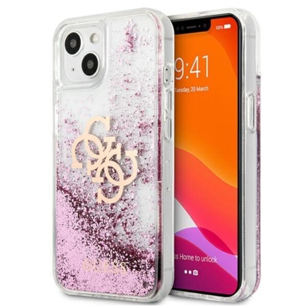 Guess Liquid Glitter 4G Big Logo – dėklas, skirtas iPhone 13 mini (rožinis)