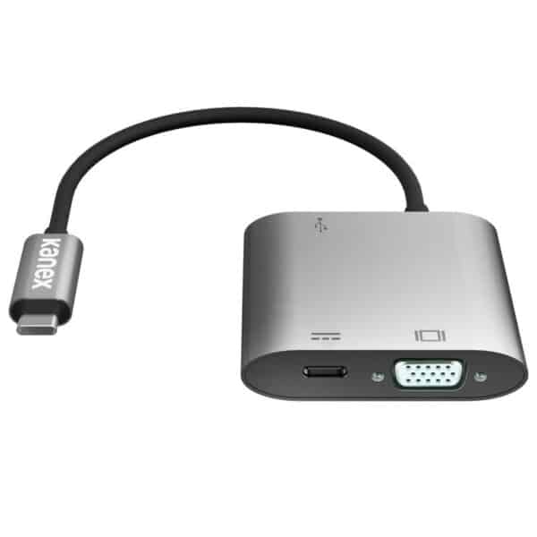 Kanex USB-C VGA adapteris su maitinimo tiekimu – USB 1,5 A, USB-C maitinimo tiekimas 60 W + VGA Full HD (anoduotas aliuminis)