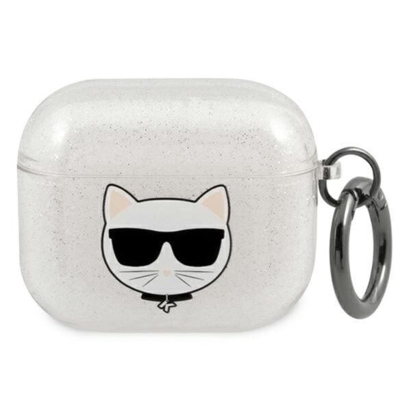 Karl Lagerfeld Choupette Head Glitter – „AirPods 3“ dėklas (sidabrinis)