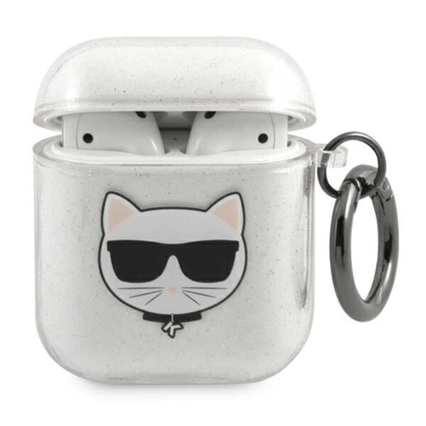 Karl Lagerfeld Choupette Head Glitter – Airpods dėklas (sidabrinis)