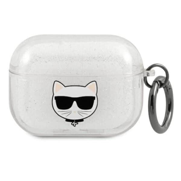 Karl Lagerfeld Choupette Head Glitter – dėklas, skirtas Airpods Pro (sidabras)