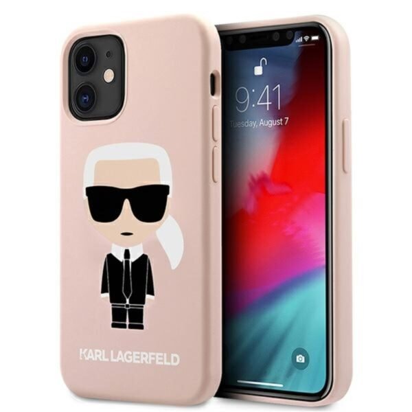 Karl Lagerfeld Fullbody Silicone Iconic – iPhone 12 Mini dėklas (šviesiai rožinis)