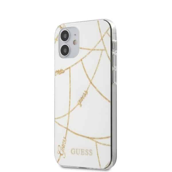 Guess Gold Chain – dėklas, skirtas iPhone 12 Mini (baltas)