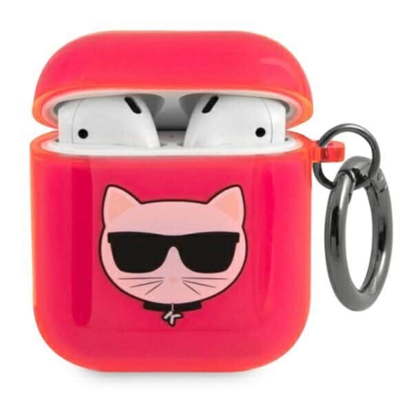 Karl Lagerfeld Choupette Head Glitter – Airpods dėklas (fluo rožinis)