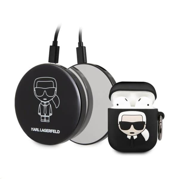 Karl Lagerfeld Bundle Ikonik – dėklų rinkinys Apple Airpods 1/2 + Power Bank su veidrodžiu