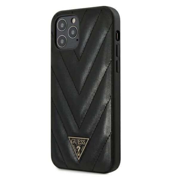 Guess V Quilted – iPhone 12 / iPhone 12 Pro dėklas (juodas)