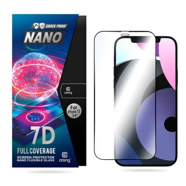 Crong 7D nano lankstus stiklas – pilnai dengianti hibridinė ekrano apsauga 9H iPhone 5.4 iPhone 12