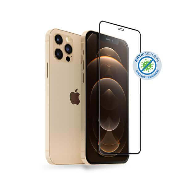 Crong Anti-Bacterial 3D Armor Glass – 9H grūdintas stiklas visam iPhone 12 Pro Max + montavimo rėmelio ekranui