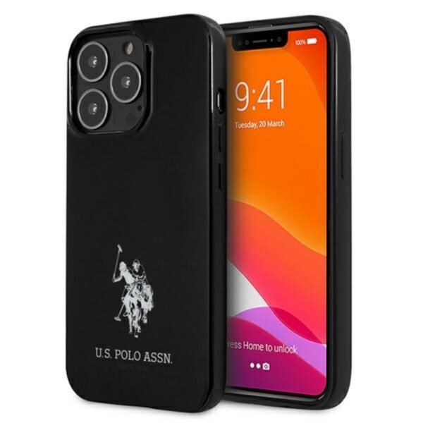 JAV „Polo Assn Horses“ logotipas – „iPhone 13 Pro“ dėklas (juodas)