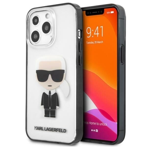 Karl Lagerfeld Ikonik Karl – dėklas, skirtas iPhone 13 Pro (skaidrus / juodas rėmelis)