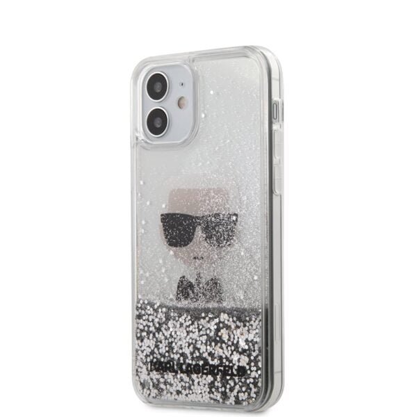Karl Lagerfeld Liquid Glitter Ikonik – dėklas, skirtas iPhone 12 Mini (sidabras)