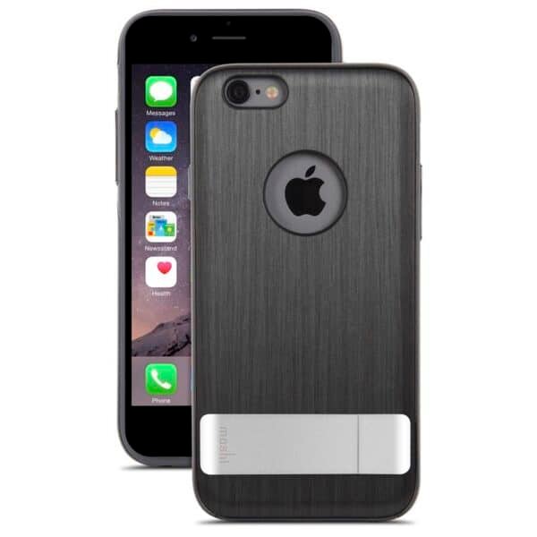 „Moshi iGlaze Kameleon“ – „Hardshell“ dėklas su stovu, skirtas „iPhone 6s Plus“ / „iPhone 6 Plus“ (plieno juodas)