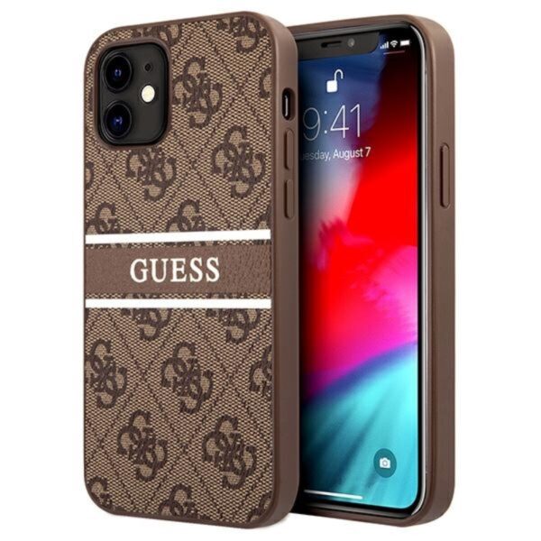 Guess 4G Printed Stripe – dėklas, skirtas iPhone 12 mini (rudas)