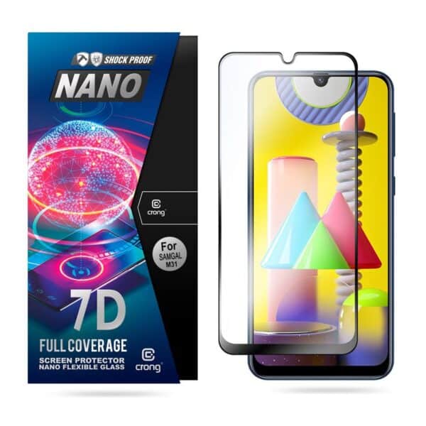 Crong 7D nano lankstus stiklas – pilnai dengianti hibridinė ekrano apsauga 9H Samsung Galaxy M31