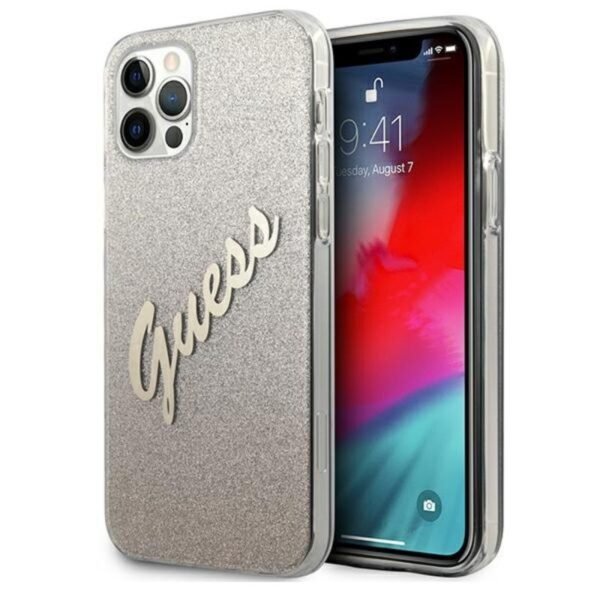 „Guess Glitter Gradient Script“ – „iPhone 12“ / „iPhone 12 Pro“ dėklas (auksinis)