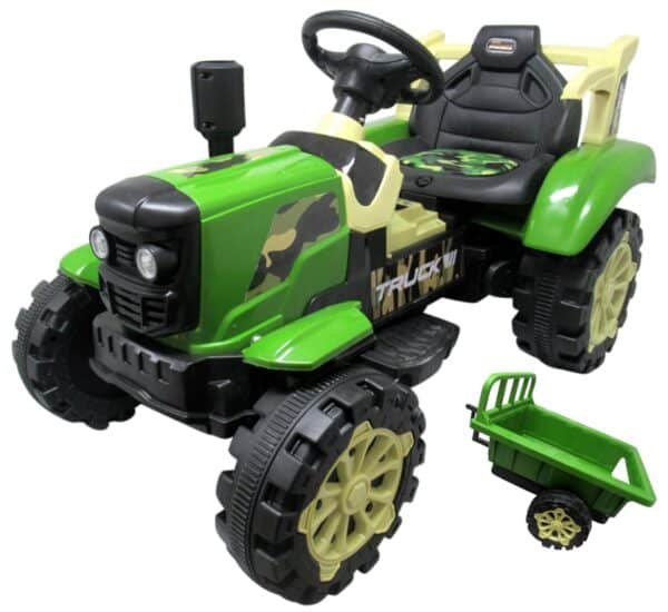 Vienvietis elektrinis traktorius su priekaba C2, žalias