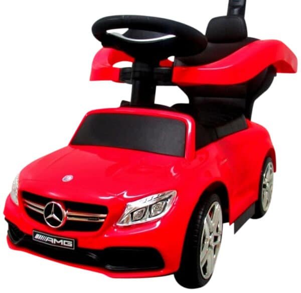 Paspiriamas vaikiškas automobilis Mercedes AMG C63 su garso kolonėle, raudonas
