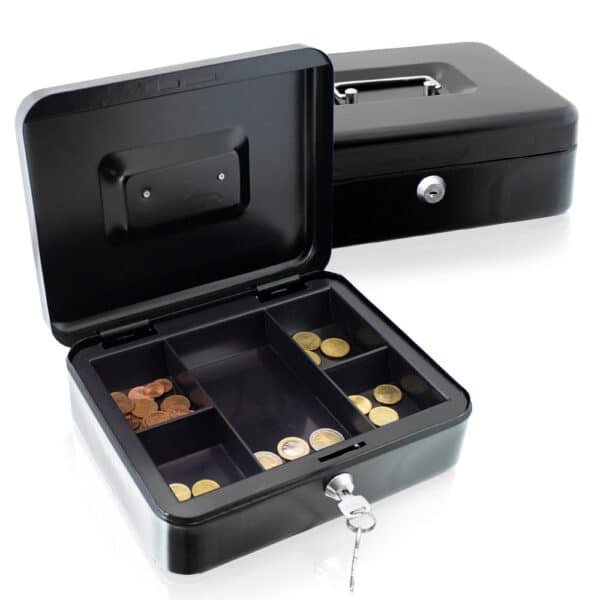 Metalinė dėžutė pinigams 25 cm., juodos spalvos